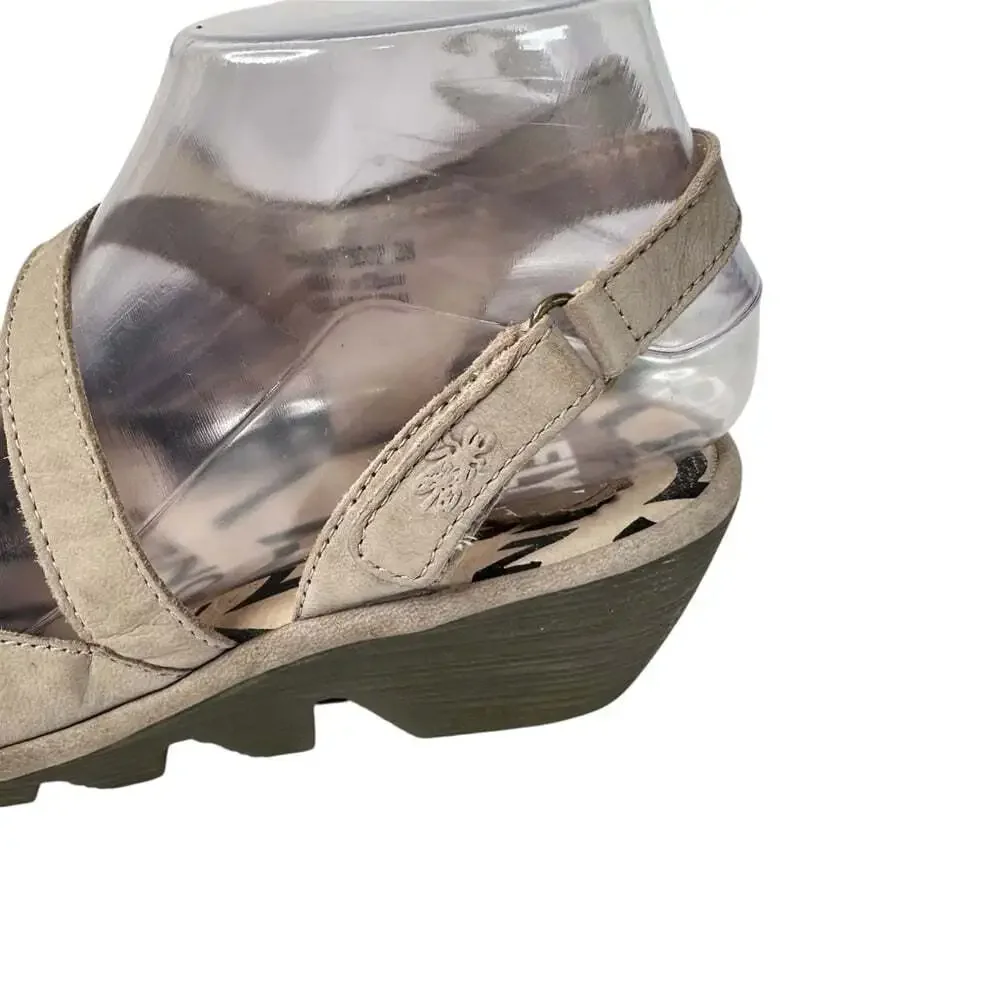 Fly London Pele Taupe Slingback Shoes Closed Toe Mary Jane Leather EU 38 Work